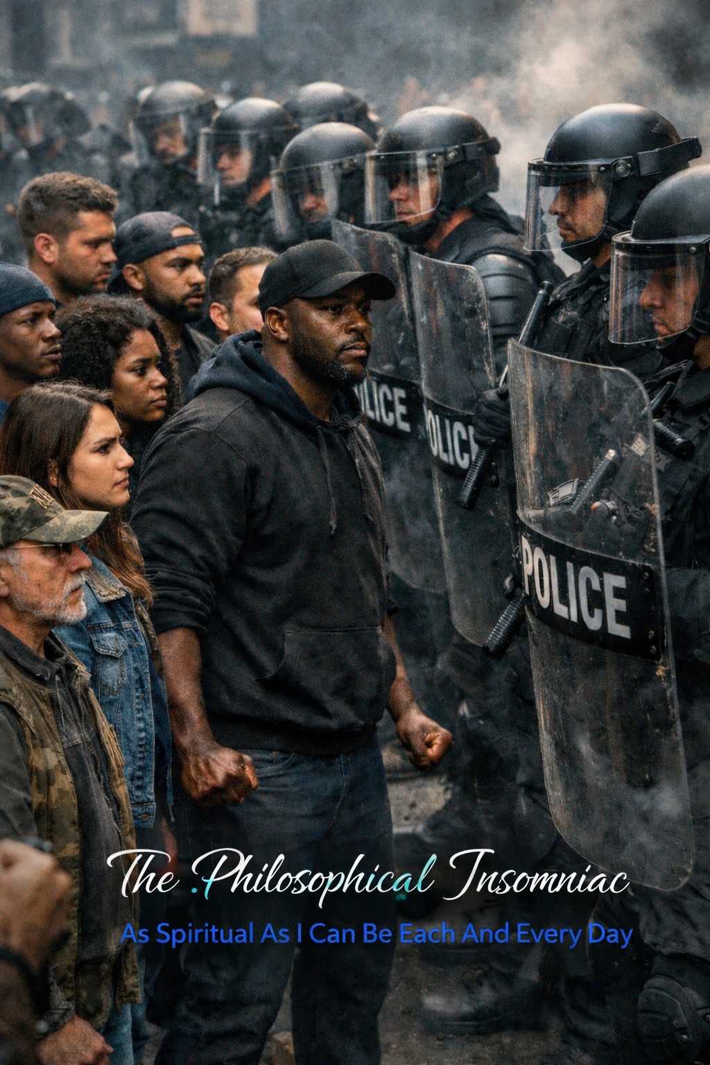 Police Line Confrontation — The Philosophical Insomniac graphic.