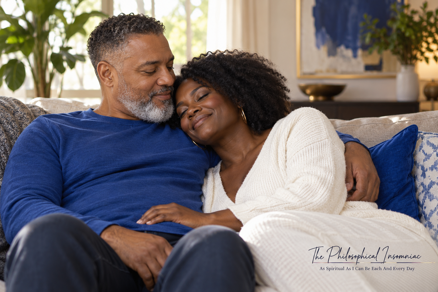 A mature Black couple sharing a quiet affectionate moment